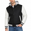 Black/White XXL Men's Hooded Varsity Jacket w/ Detachable Hood